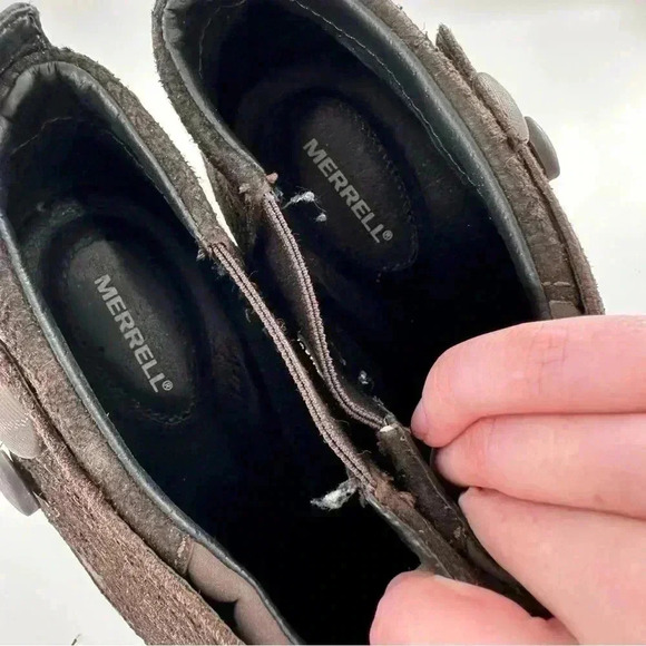 Merrell Luxe button ankle bootie 10 41 espresso brown suede stapled clog boot - Picture 9 of 13